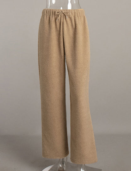 Wide-Leg Plush Drawstring Lounge Pants