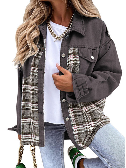 Denim Plaid Patchwork Jacket