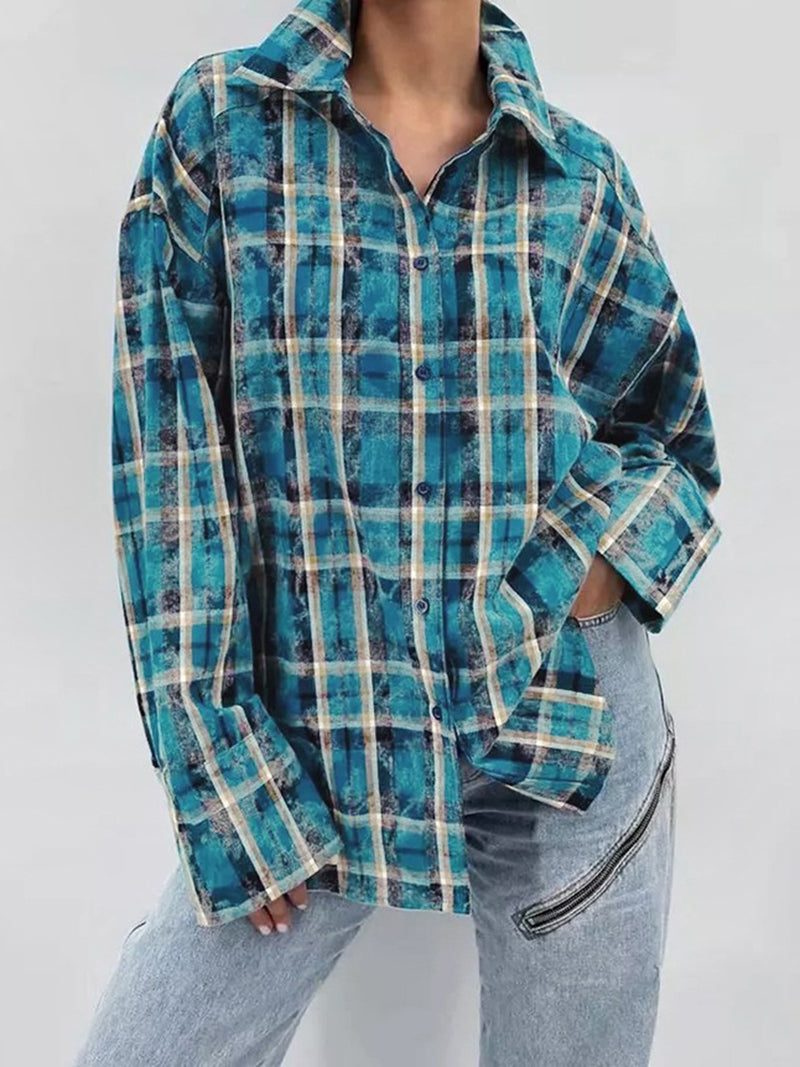 Oversized Plaid Button-Up Shirt