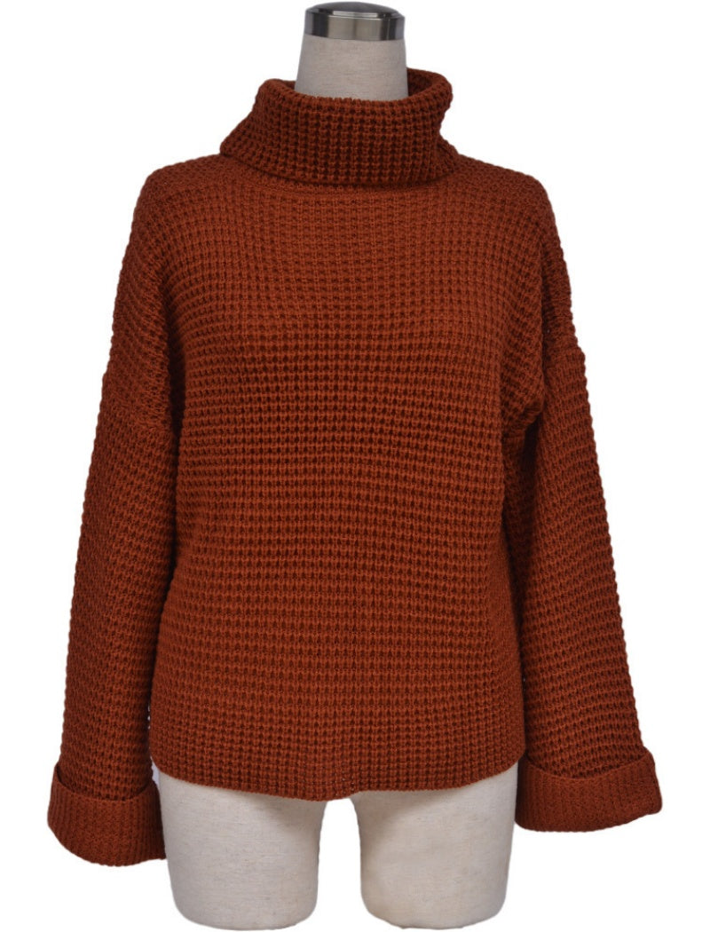 Solid Color High-Neck Sweater