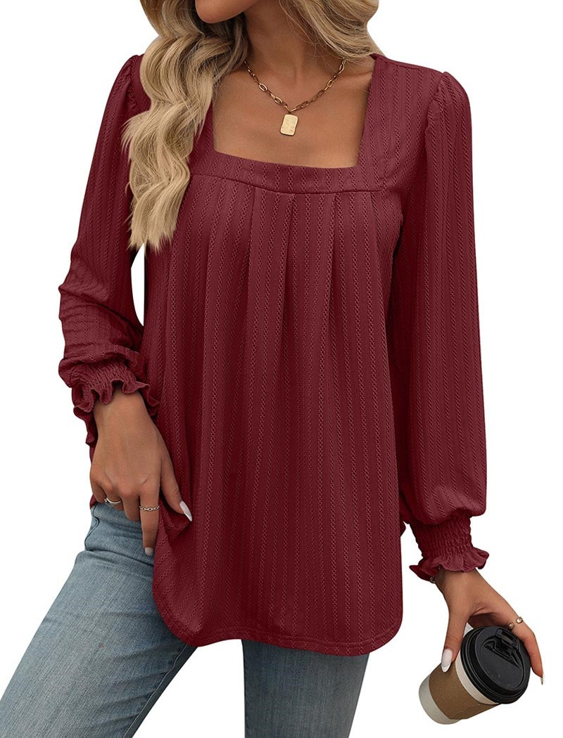 Square Neck Long-Sleeve Blouse
