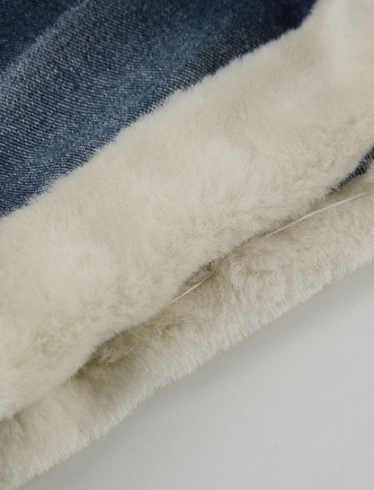 Patchwork Faux Fur Denim Shorts
