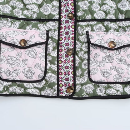 Quilted Floral Contrast Pocket Jacket