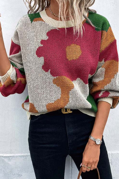 Abstract Floral Knit Sweater