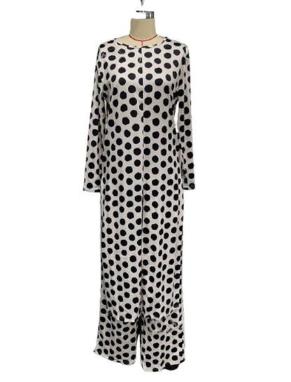 Crewneck Long Sleeve Split Polka Dot Pants Set