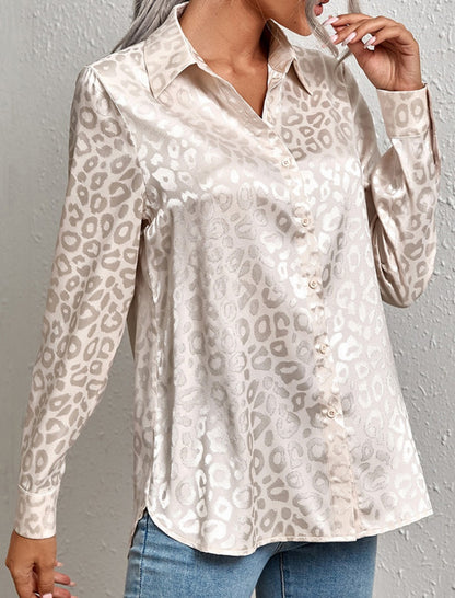 Leopard Print Satin Button-Up Top