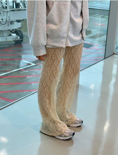 Sheer Lace Wide-Leg Pants