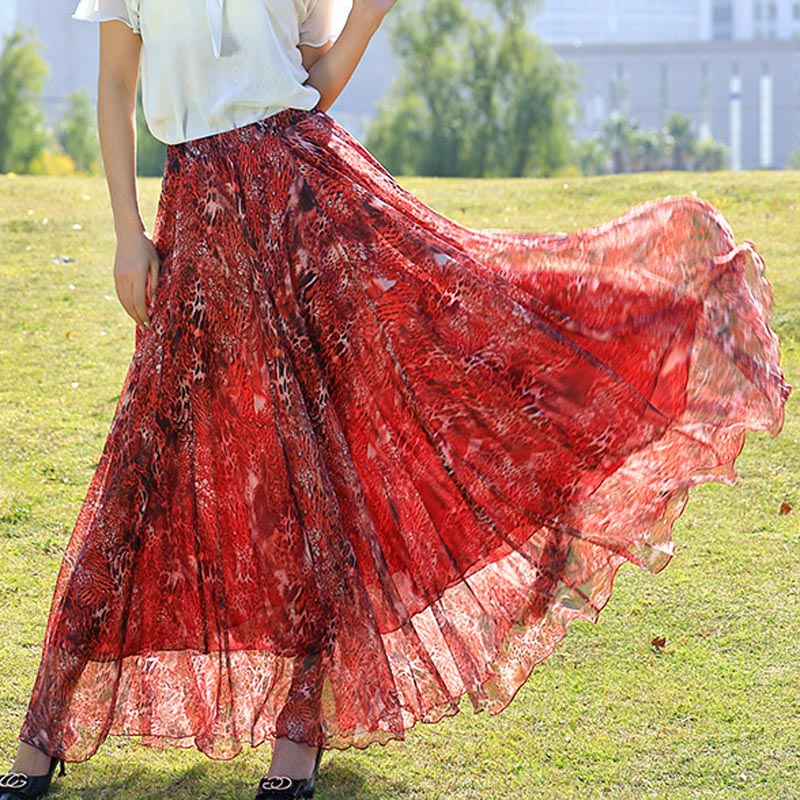 High-Waist Leopard Print Chiffon Skirt