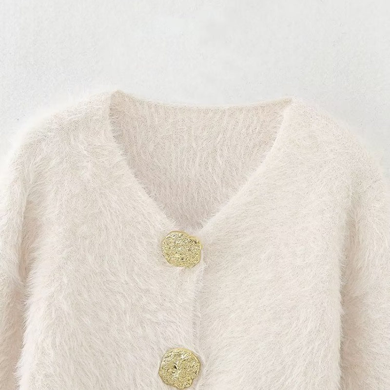 Button-Front Fuzzy Knit Cardigan