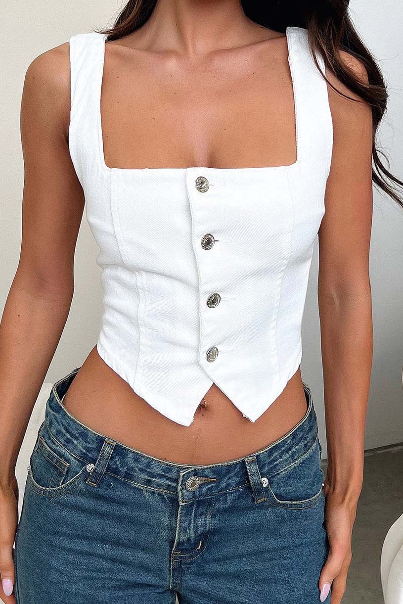 Solid Buttoned Crop Top