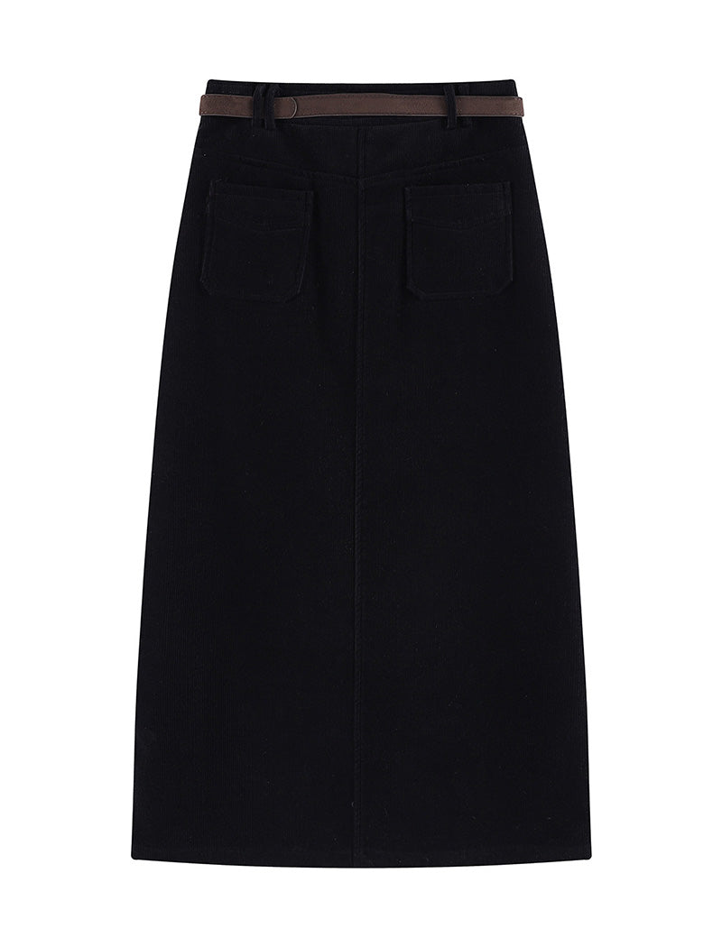 Corduroy High-Waist Midi Skirt