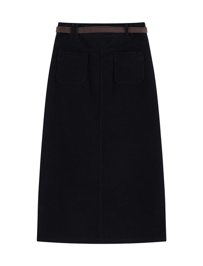 Corduroy High-Waist Midi Skirt