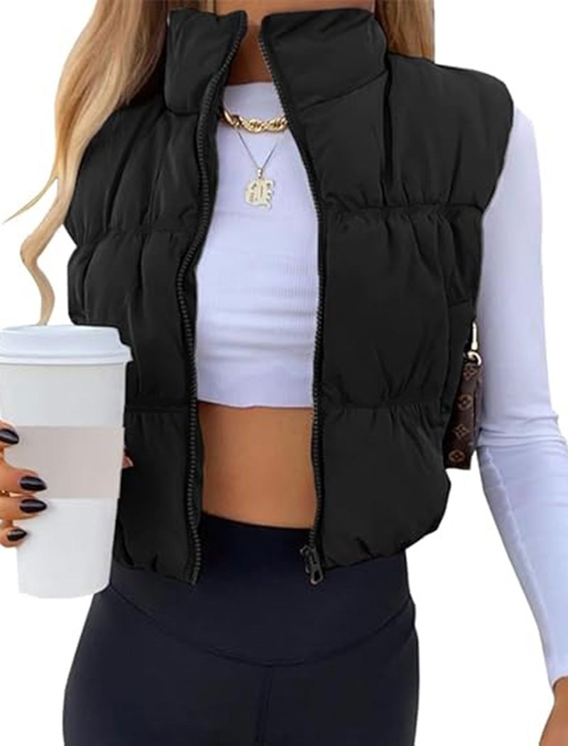 Padded Zip-Up Cropped Vest