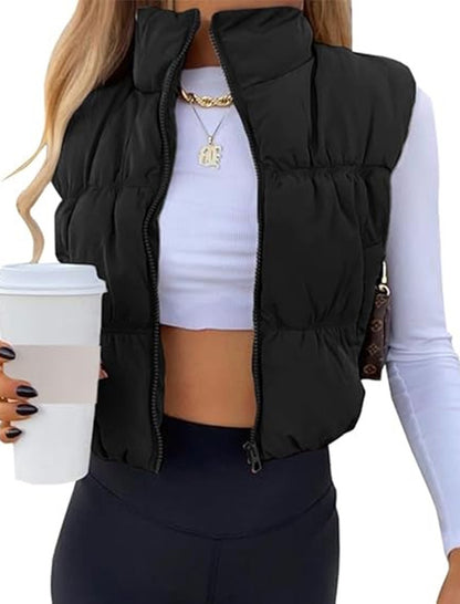 Padded Zip-Up Cropped Vest