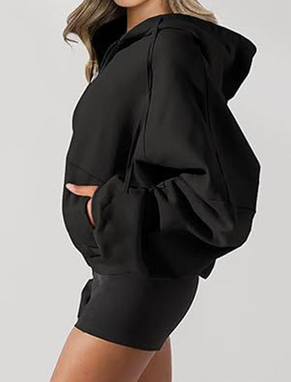 Cropped Hoodie with Zip Front