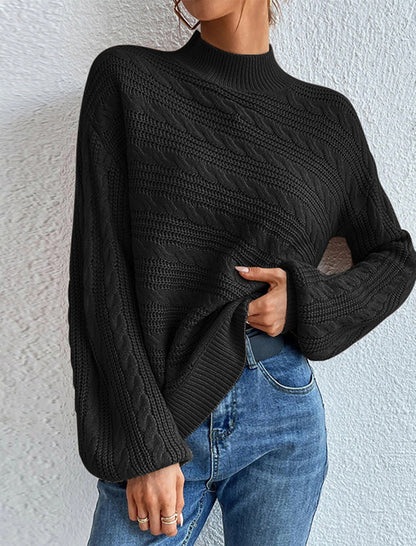 Cable Knit Mock Neck Sweater