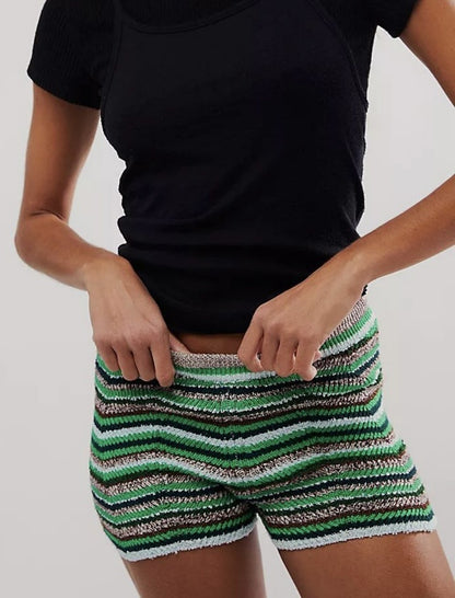 Slim-Fit Rainbow Stripe Casual Shorts
