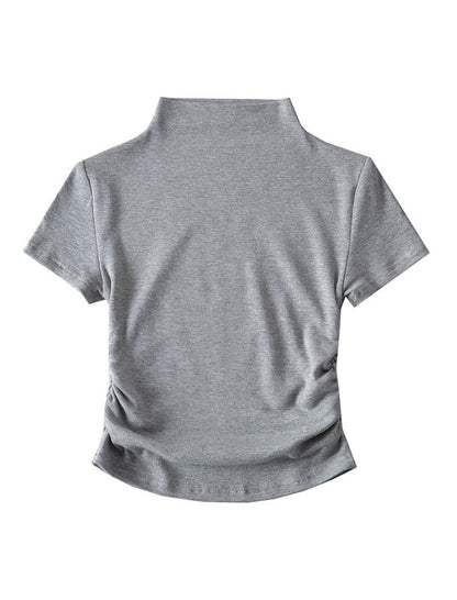 Mock Neck Ruched Short Sleeve Tee