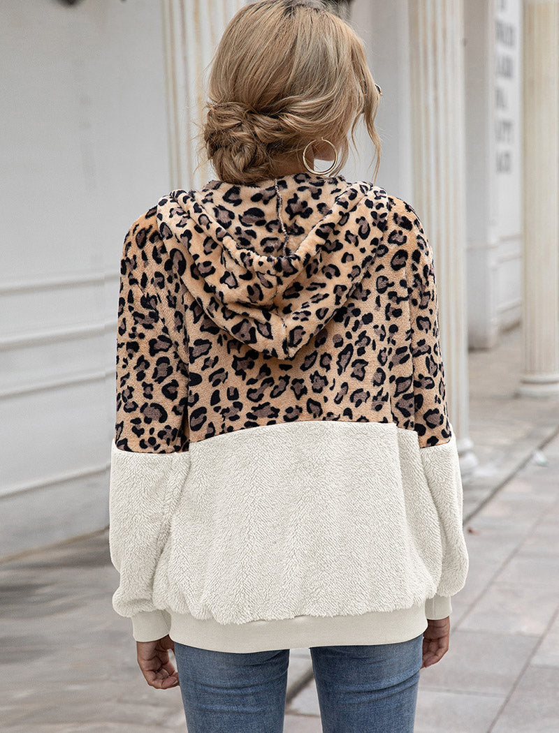 Leopard Print Sherpa Zip-Up Hoodie