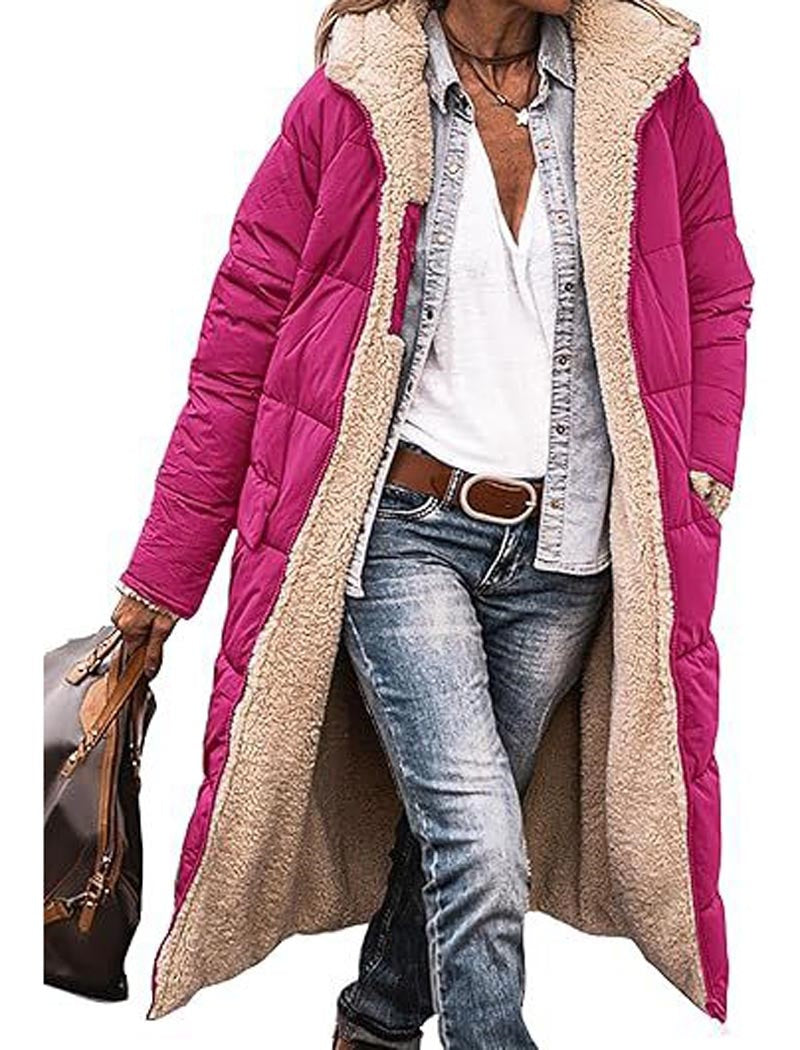 Long Hooded Puffer Coat with Quilted Design