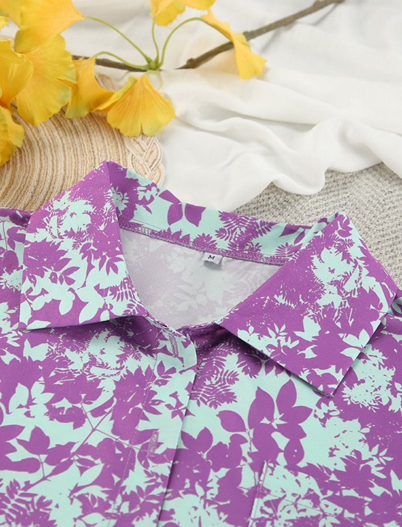 Floral Printed Matching Set with Wide-Leg Pants