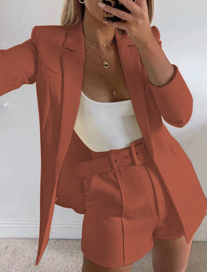 Belted Blazer and Shorts Set