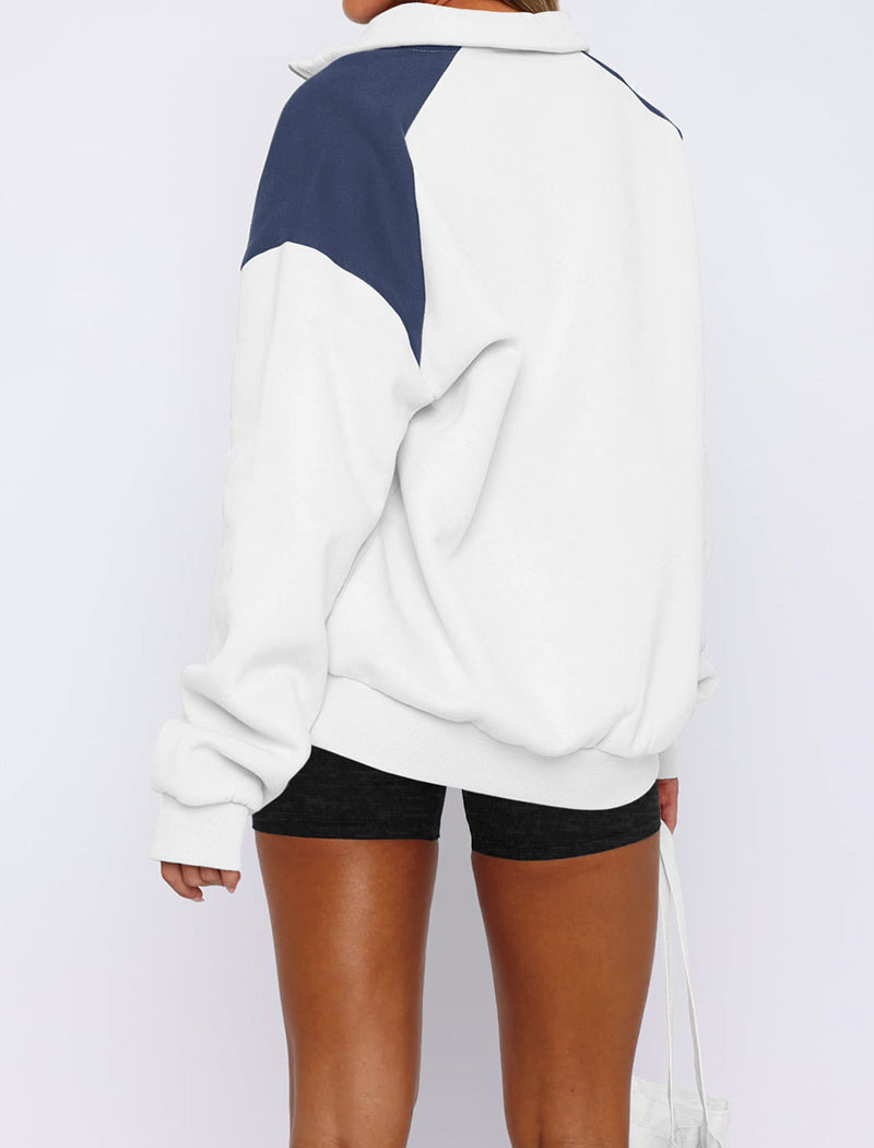 Half-Zip Oversized Top with Contrast Shoulders