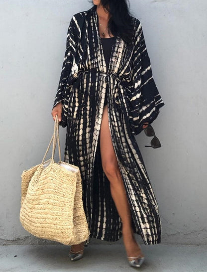 Tie-Dye Belted Kimono Dress