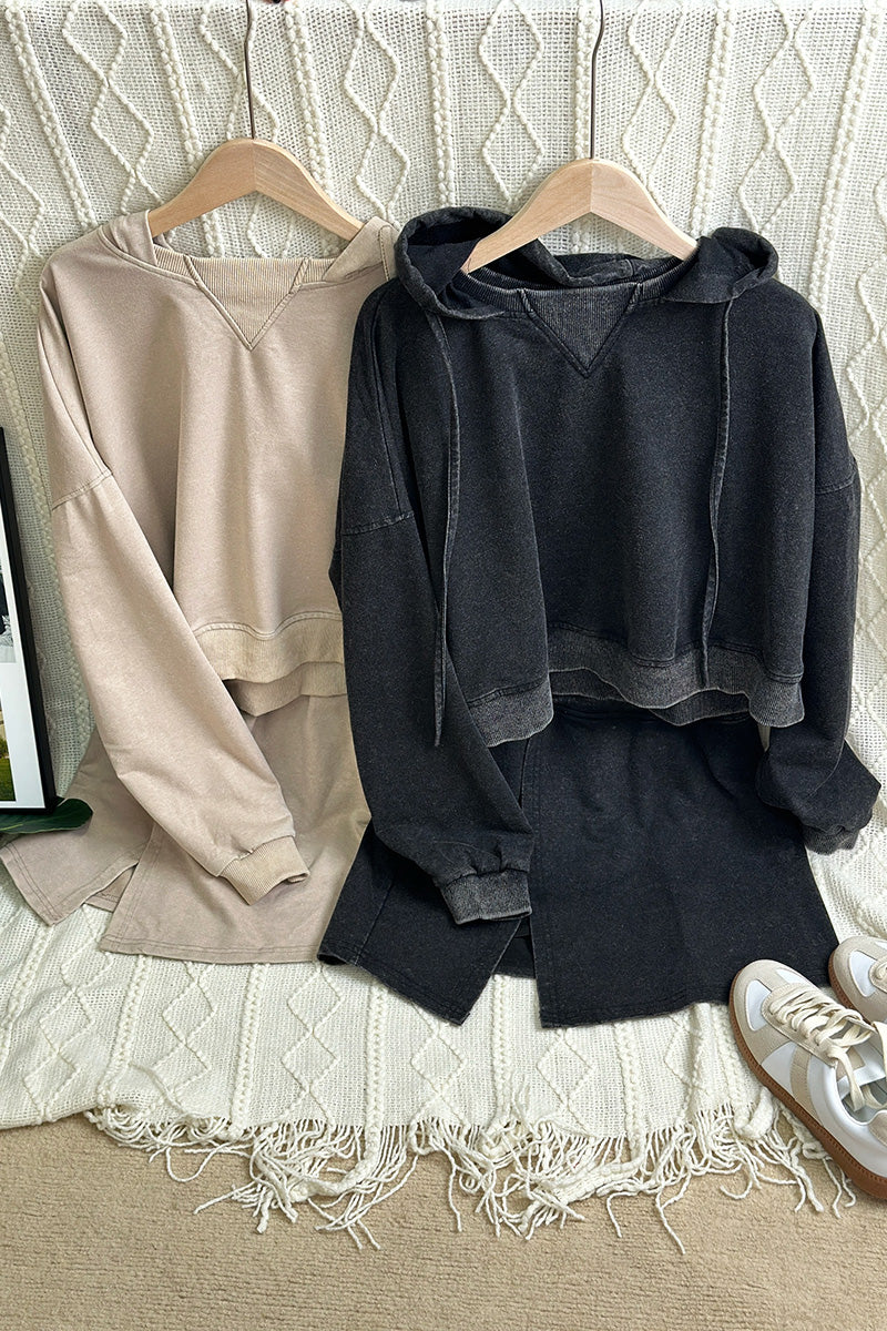 Cropped Drawstring Hoodie and Mini Skirt Set