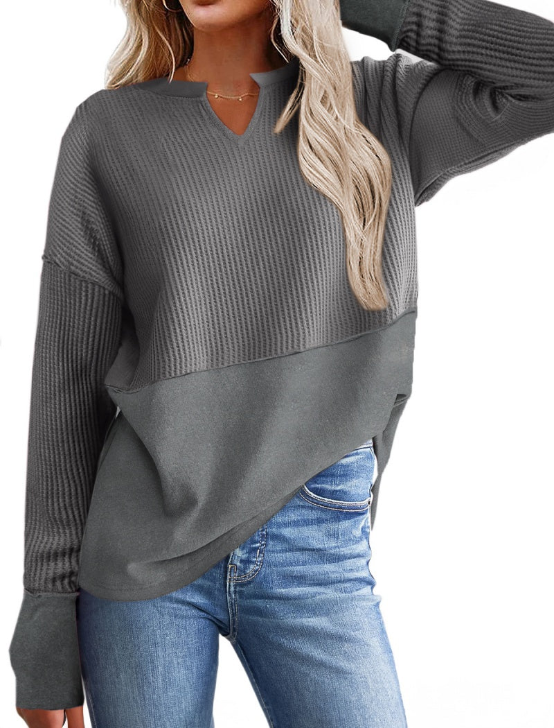 Long Sleeve Colorblock Loose Top