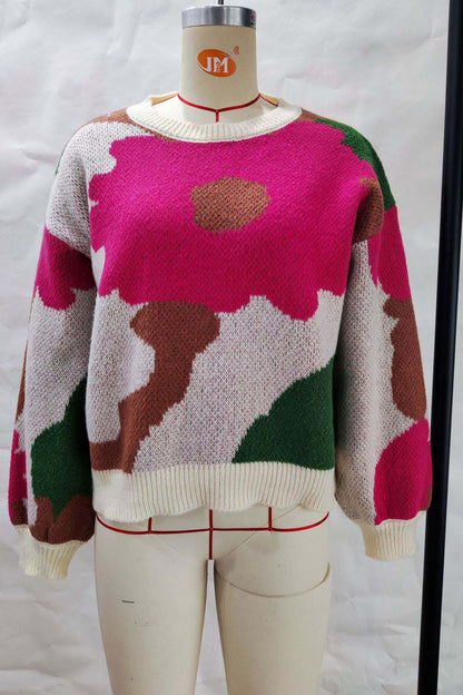 Abstract Floral Knit Sweater