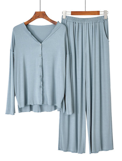 Long Sleeve Ruffle Trim Cardigan and Pants Loungewear Set