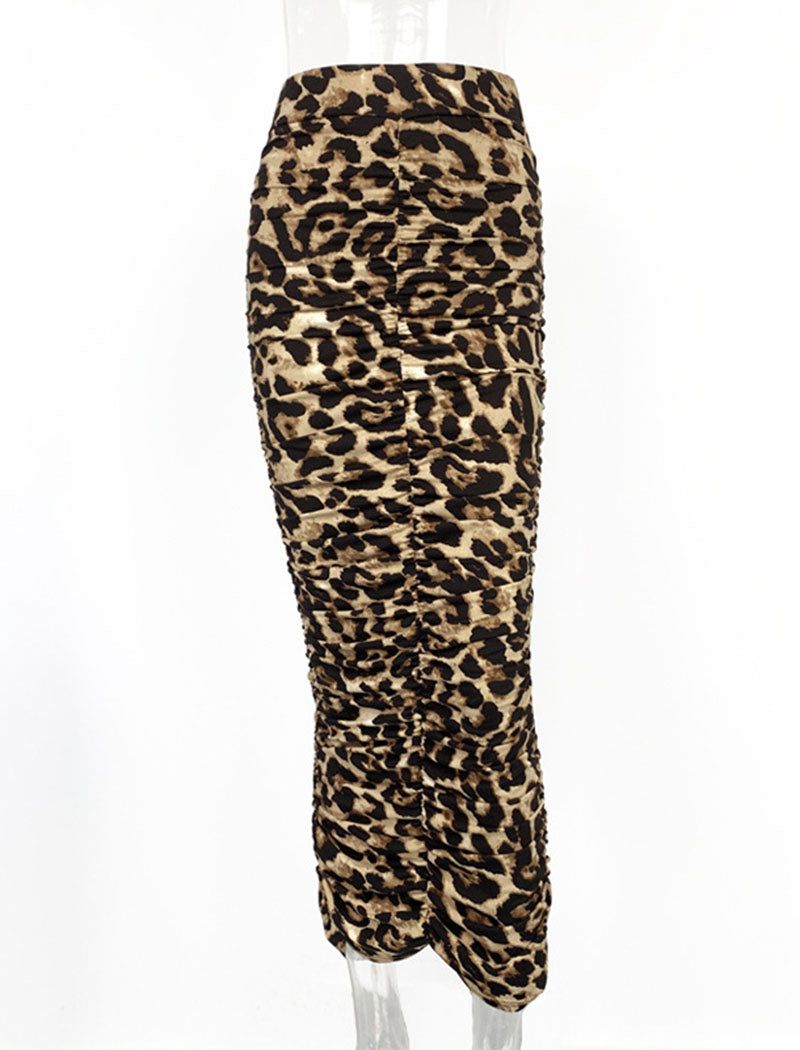 Leopard Print Ruched Maxi Skirt