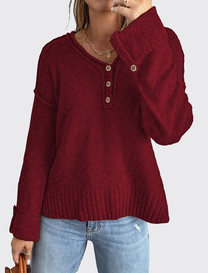 Casual Henley Knit Sweater