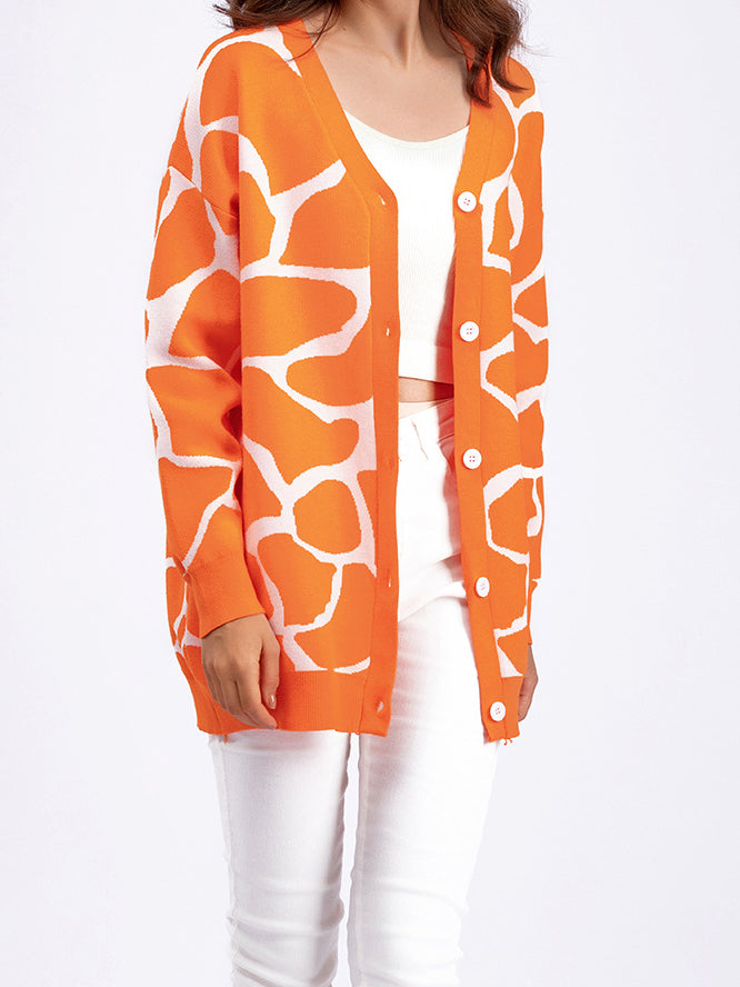 Giraffe Print Button-Up Cardigan