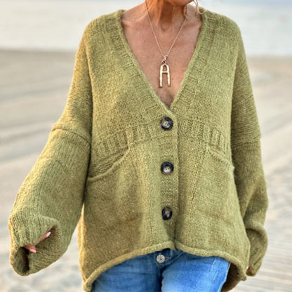 Button-Up Knit Cardigan with Front Pockets