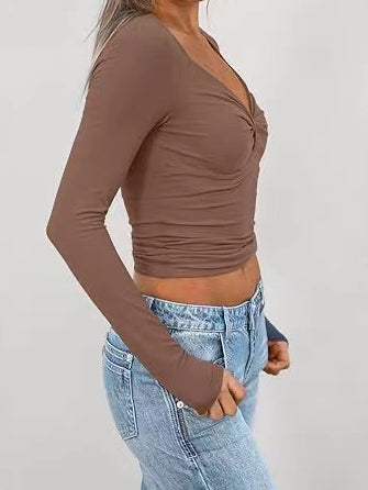 Ruched Bust Long-Sleeve Crop Top