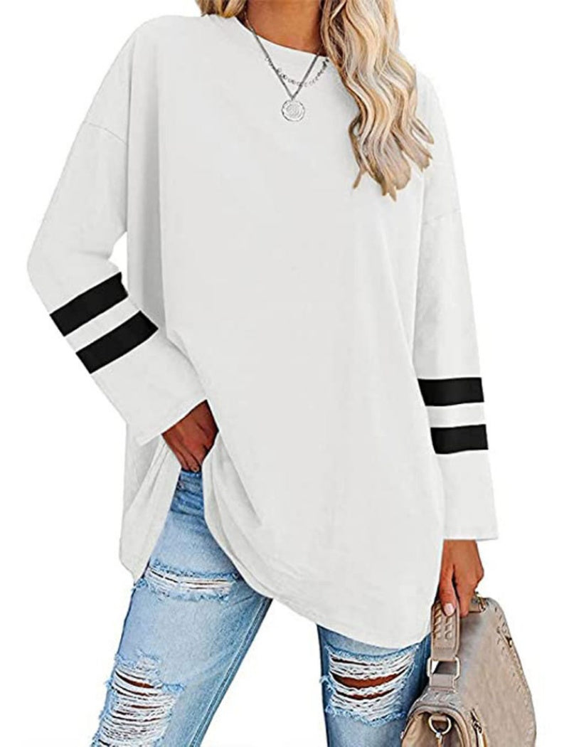 Colorblock Loose Drop-Shoulder Crew Neck Top