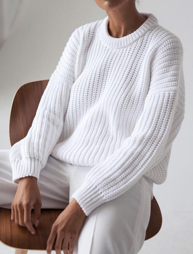 Casual Knit Long Sleeve Round Neck Sweater