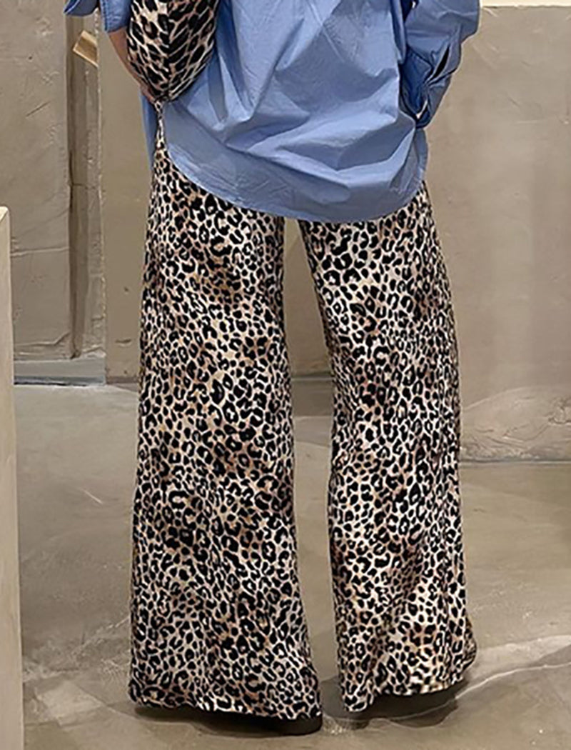 Wide-Leg Leopard Print Trousers