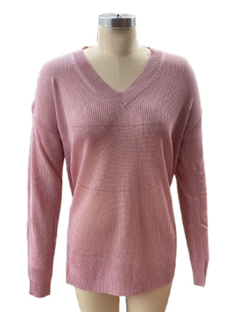 V Neck Metallic Knit Sweater