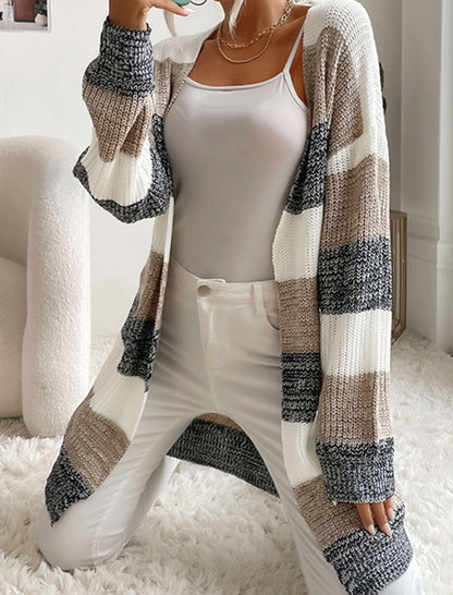 Striped Open-Front Knit Cardigan