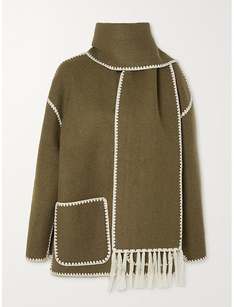 Fringe Trim Oversized Shawl Coat