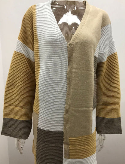 Striped Oversized Knit Cardigan with Open Front