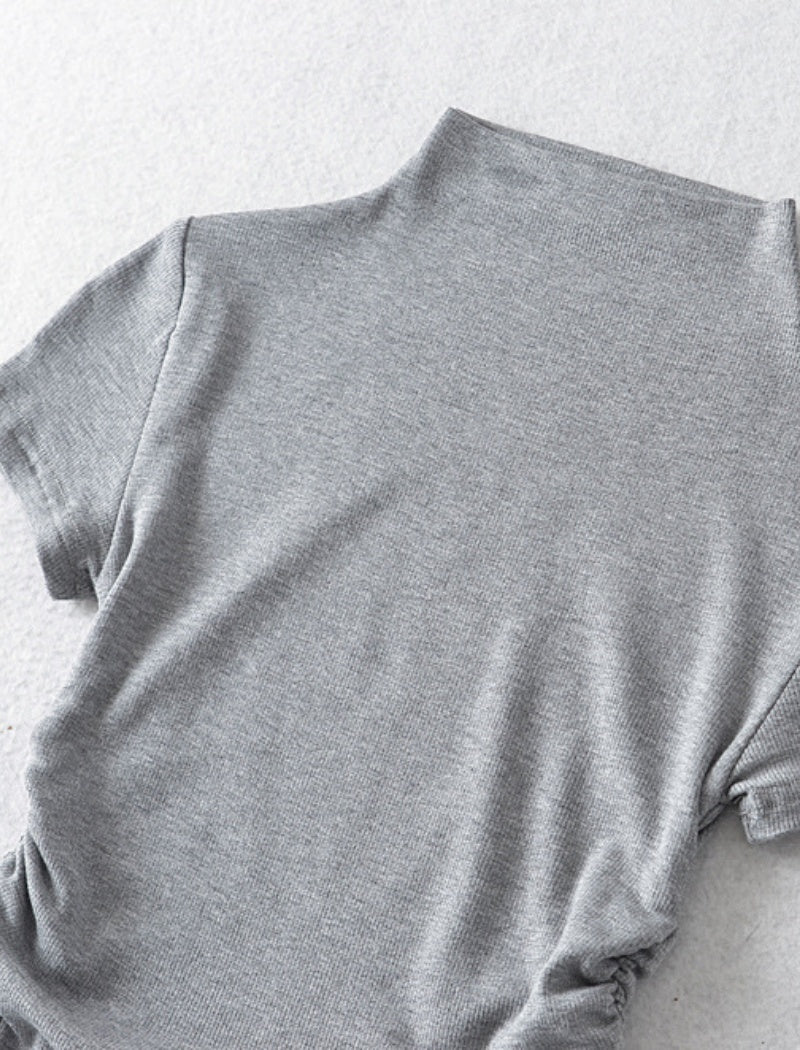 Mock Neck Ruched Short Sleeve Tee