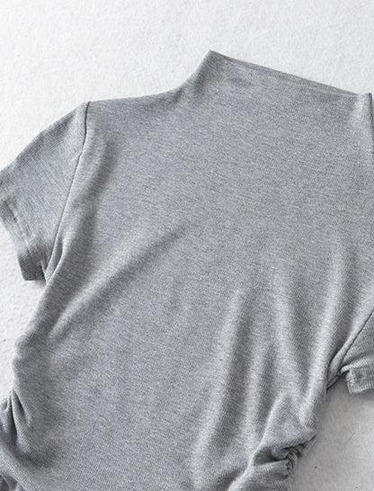 Mock Neck Ruched Short Sleeve Tee
