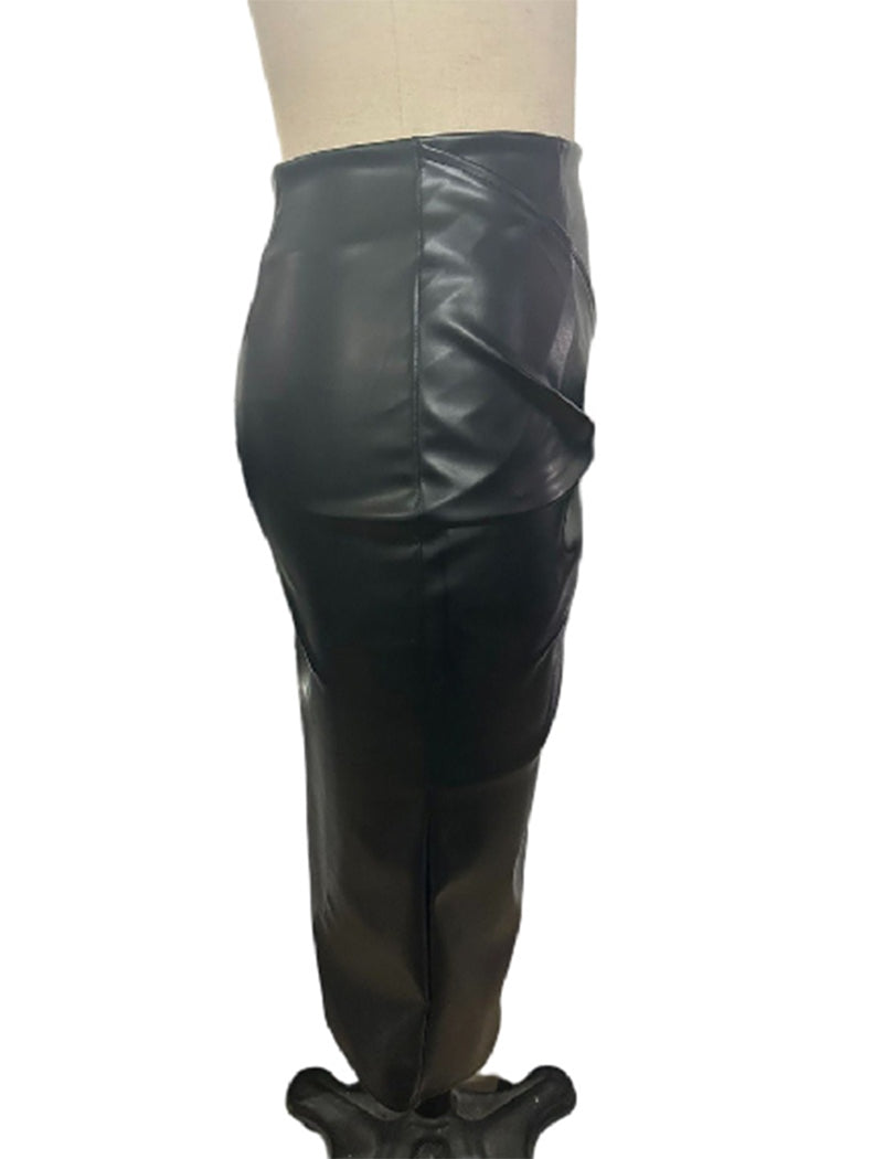 Faux Leather Wrap Midi Skirt