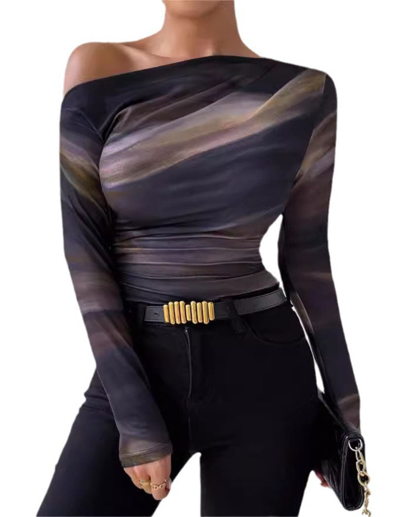 One-Shoulder Long-Sleeve Ruched Top