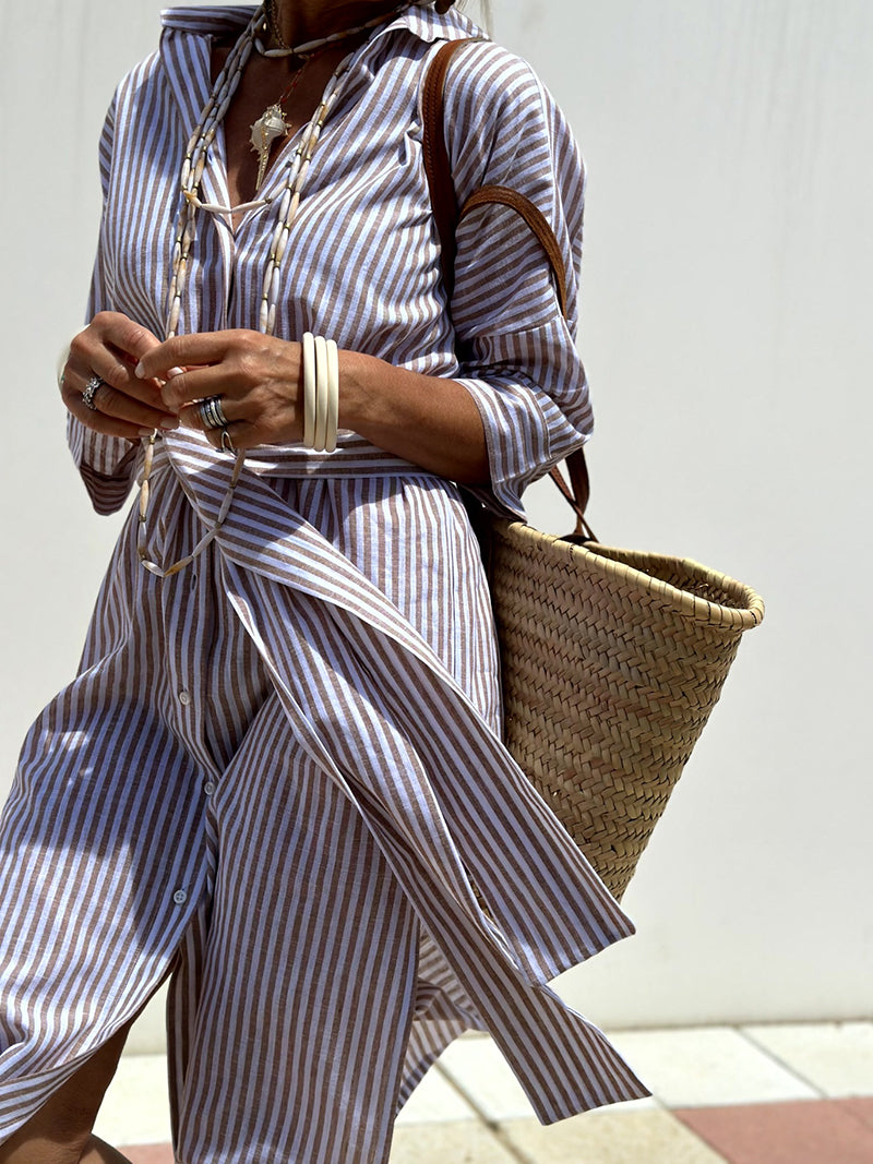 Striped Button-Up Shirt Dress