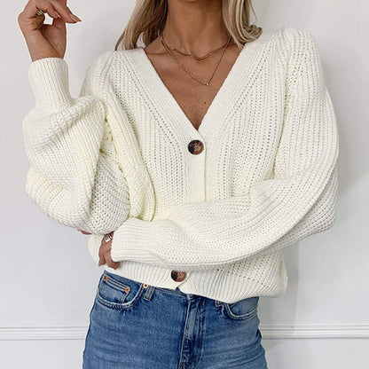 Solid Color Button-Down Knit Cardigan